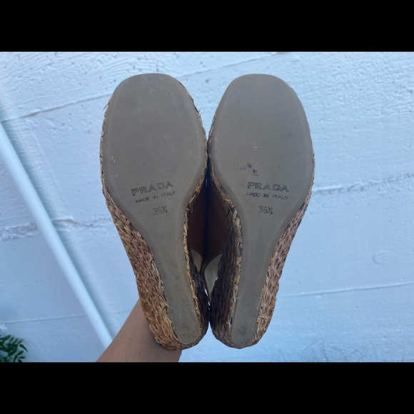 PRADA Caned Platform Open Toe Wedges 36.5 6.5 - Picture 6 of 6